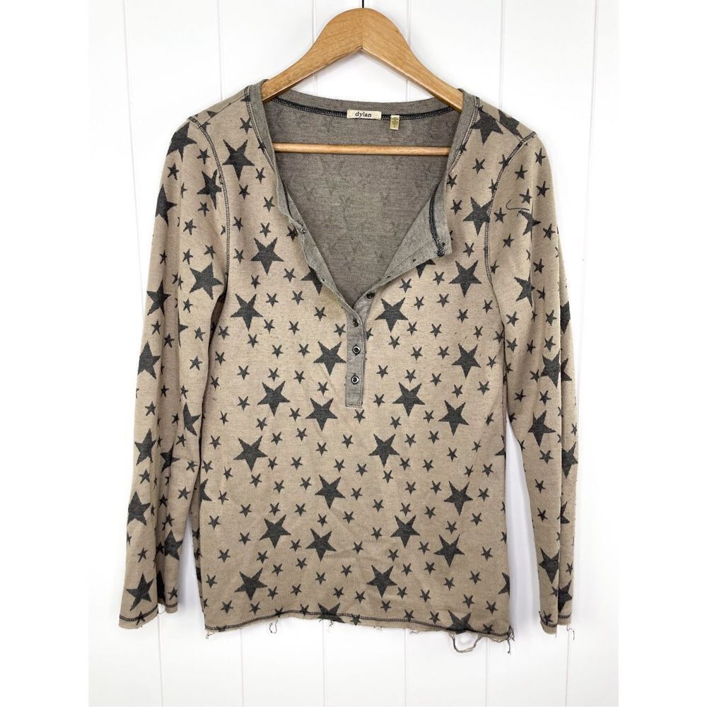 Dylan Brand Star Henley Raw Distressed Size S